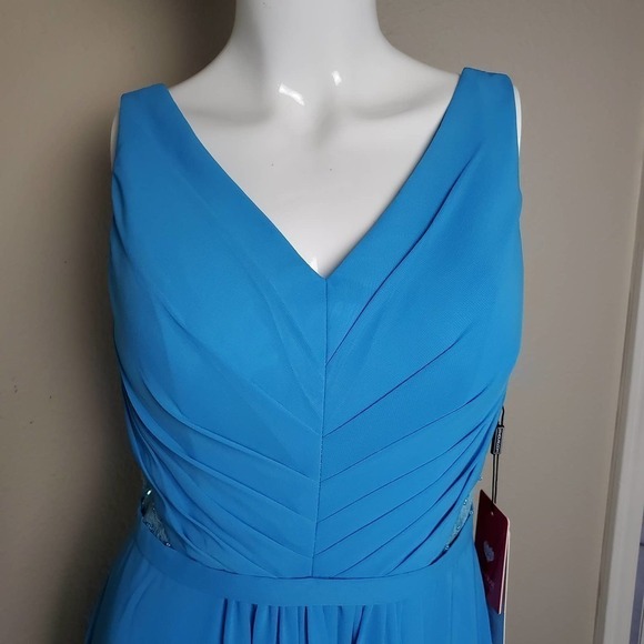 JJ's House A-line Princess V-neck Chiffon Ocean Blue Bridesmaid Party Dress New - Picture 6 of 15